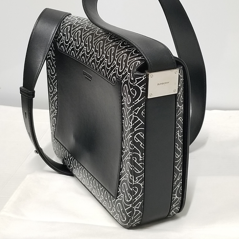 BURBERRY Calfskin Monogram TB Print Black and White Messenger Crossbody Bag - Picture 15 of 16